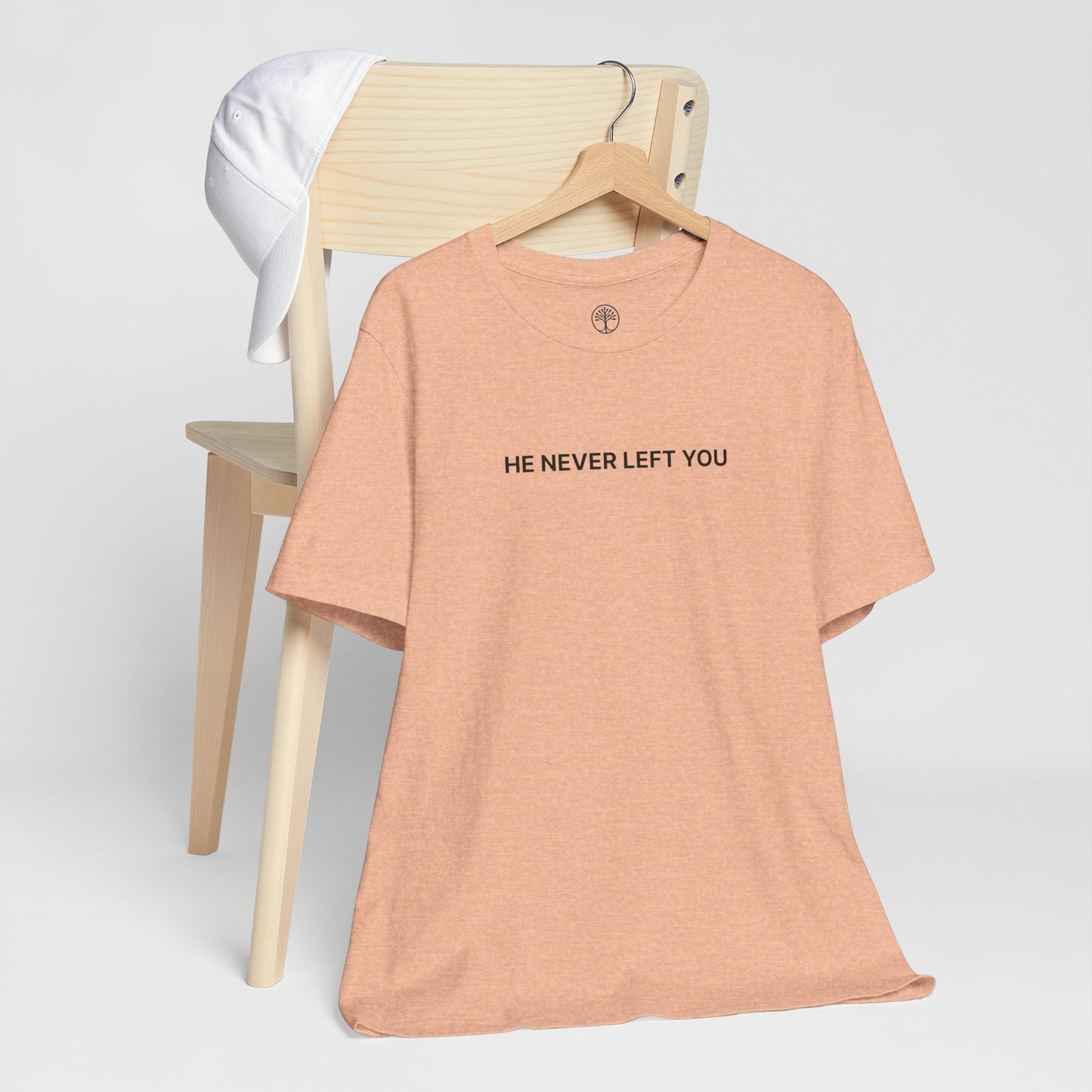 He’s Never Left You – Minimalist Christian T-Shirt